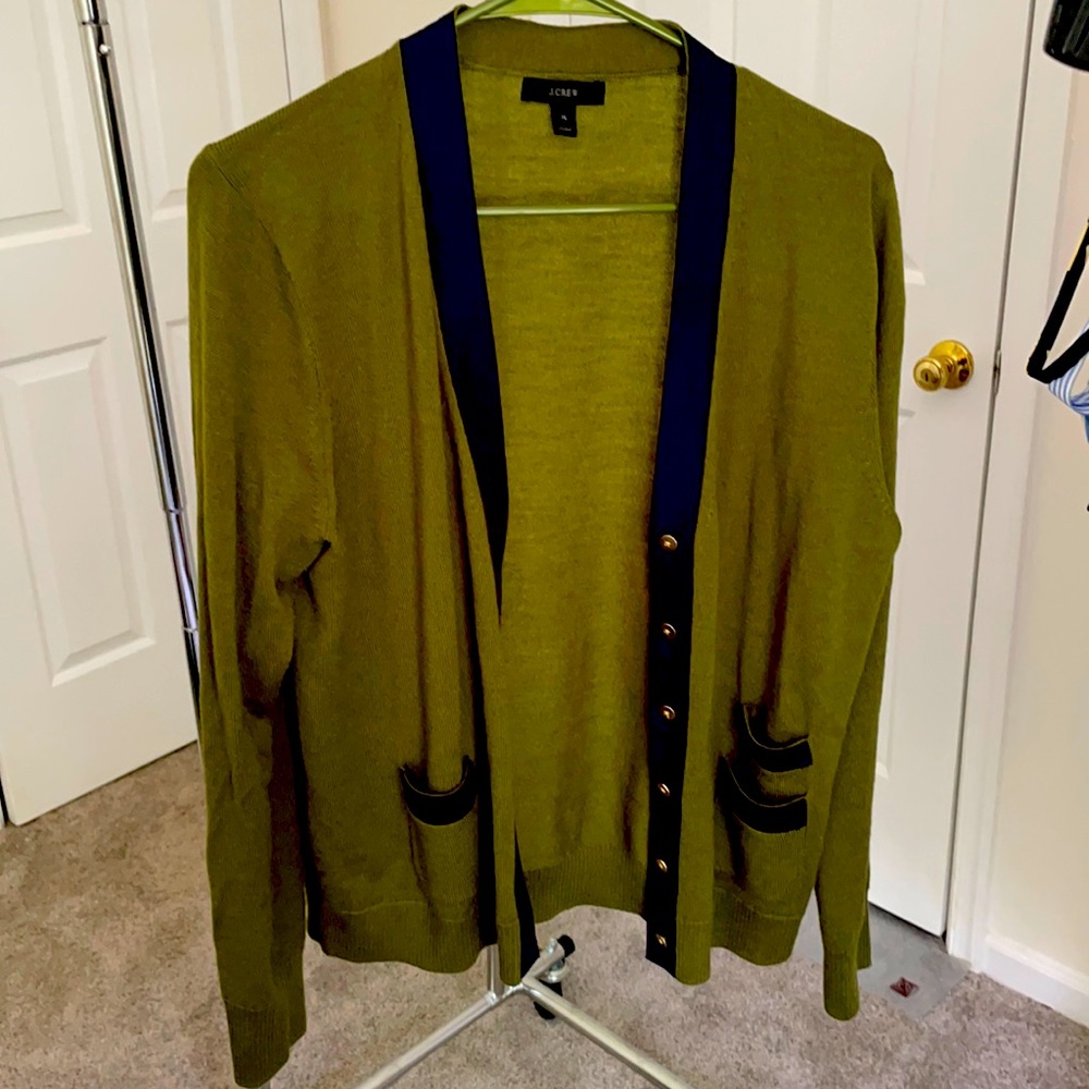 NWOT j crew olive and navy cardigan xl